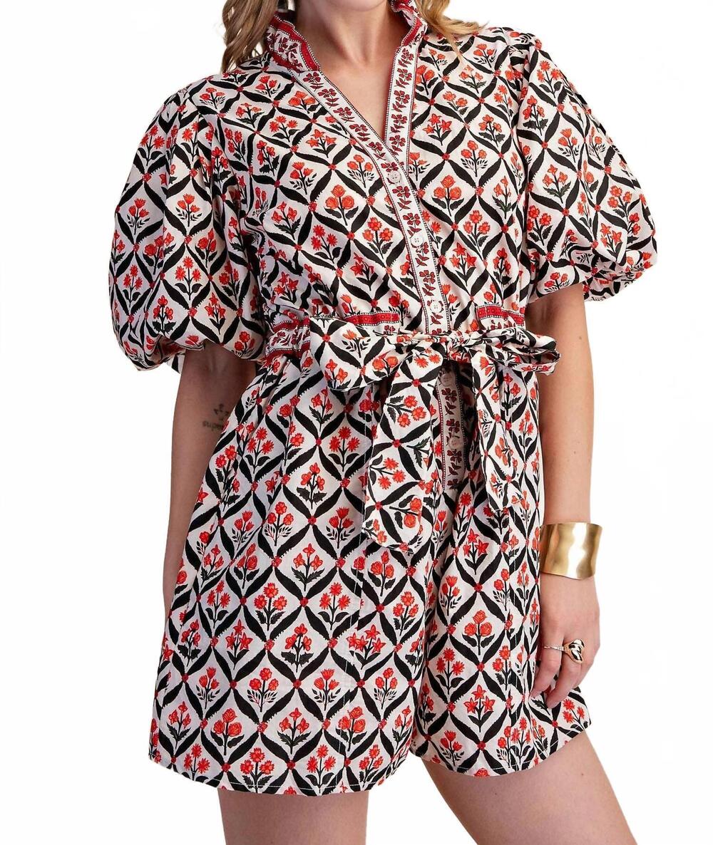 NEW GLAM ruffle neck romper in red